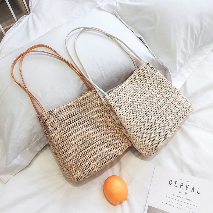 Bag straw woven fashion women shoulder tote handmade bag summer leisure ladies knitting