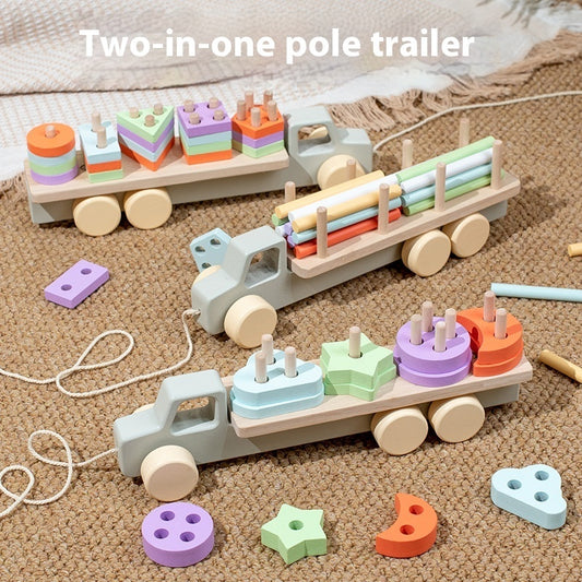 Wooden Children's Trailer Puzzle Block Toys