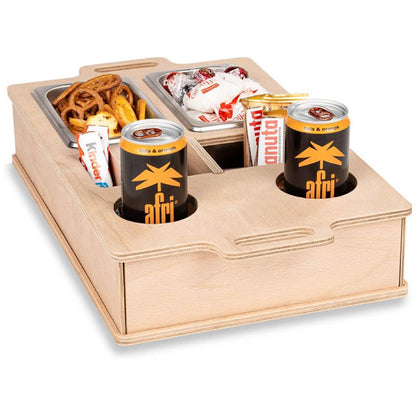 "Sofa Sidekick: Wooden Snack & Drink Organizer"