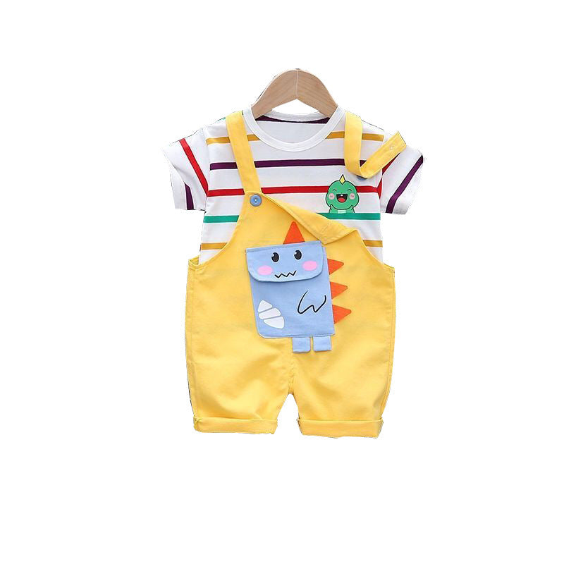 Casual Children Fashionable Suspender Short Sleeve Two-piece Set