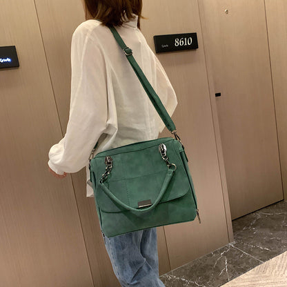 Matte Green PU Leather Shoulder Bag – Large Capacity for Travel