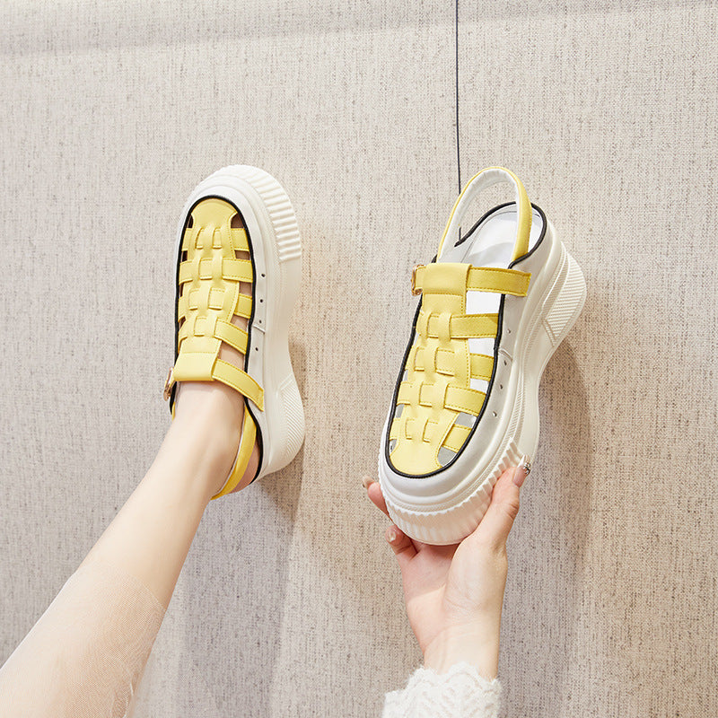 Women's Cutout Versatile Inner Heightening Platform Toe Sandals