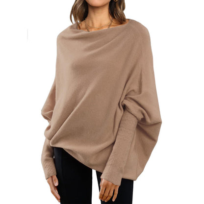 Loose Bat Sleeve Sweater Tops Simple Casual Fashion Versatile Solid Color Round Neck
