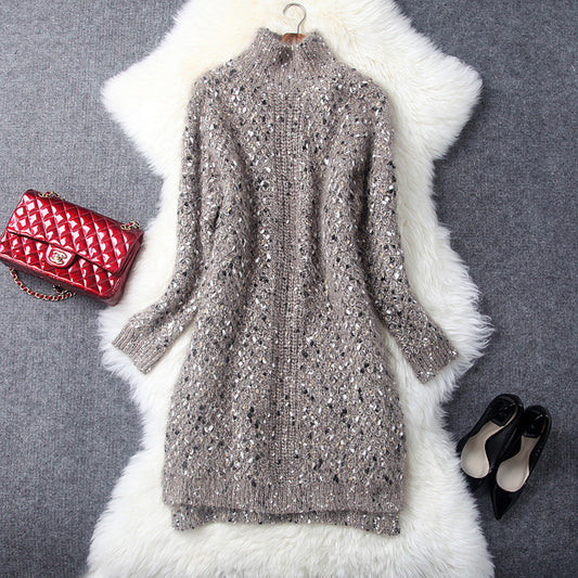 Knitted half-high neck long-sleeved base sweater