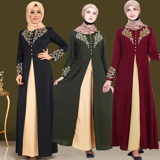 Women's Fashion Gilded Printed Muslim Arab Robe Dress