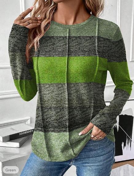 Round Neck Contrast Color Long Sleeve Casual And Comfortable T-shirt