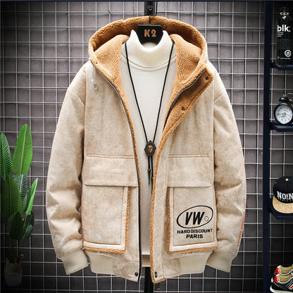 Plush Padded Jacket Jacket Youth Korean Style Slim Men's Top winter