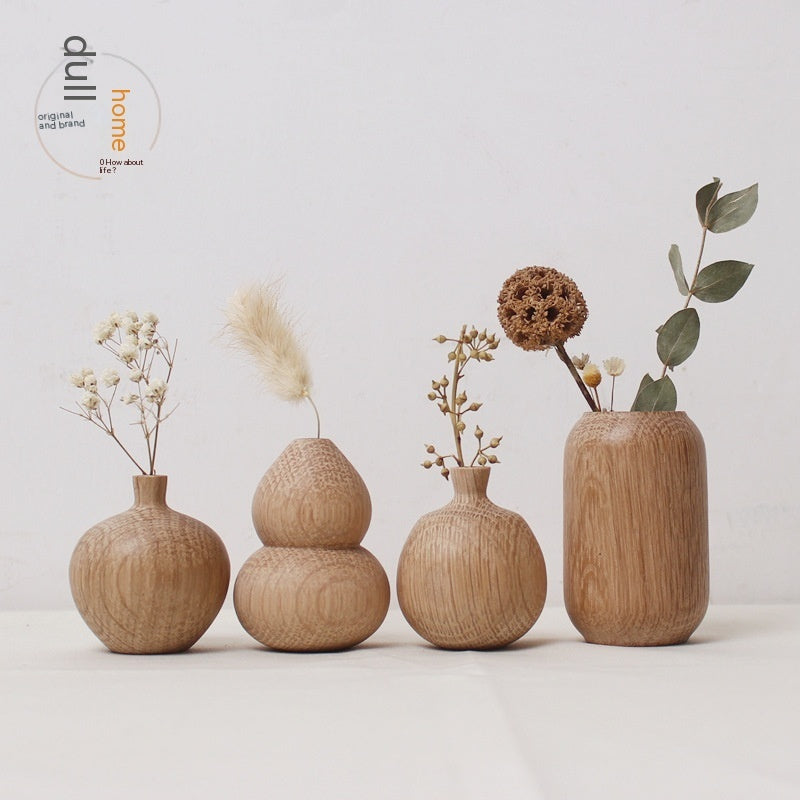 Japanese Style Groceries Solid Wood Dried Flowers And Flowerpot Wooden Craftwork Ins Vase