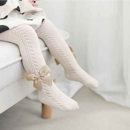 Girls' Bowknot Hollowed Out Pantyhose