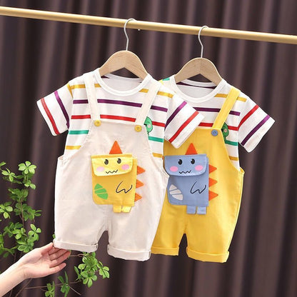 Casual Children Fashionable Suspender Short Sleeve Two-piece Set