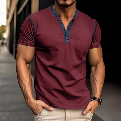 Short-sleeved Polo Shirt Summer Button V-neck T-shirt Tops Mens Clothing