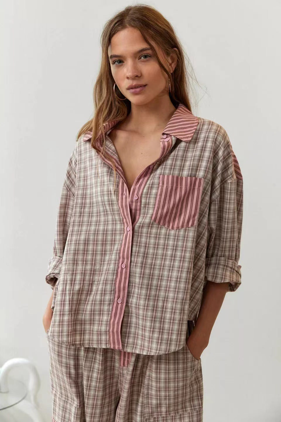 Autumn Women's Clothing Casual Homewear Plaid Shirt Outfit summer