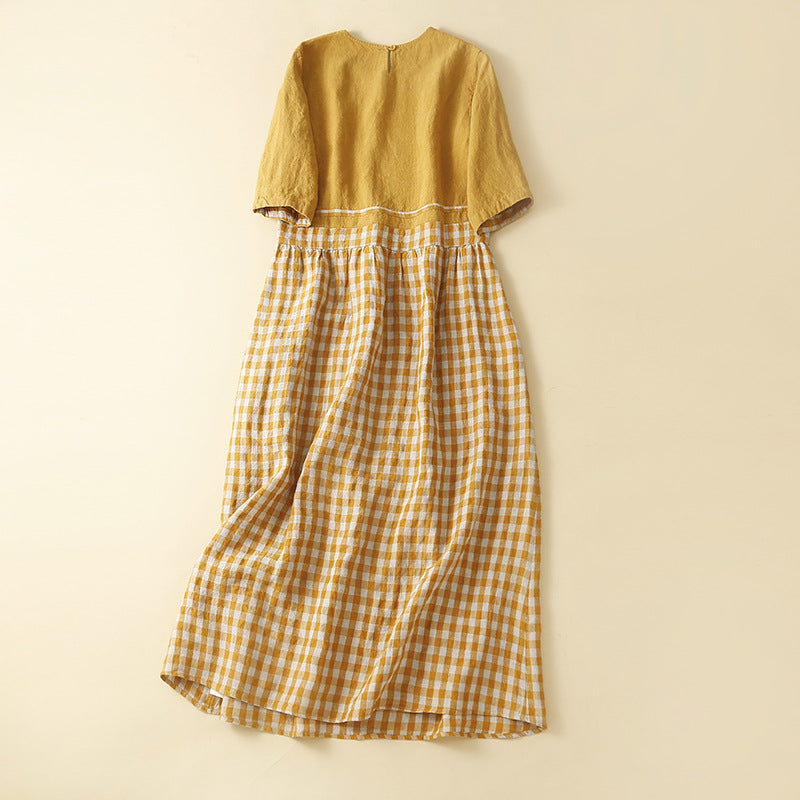 Women's Vintage Cotton And Linen High Waist Dress