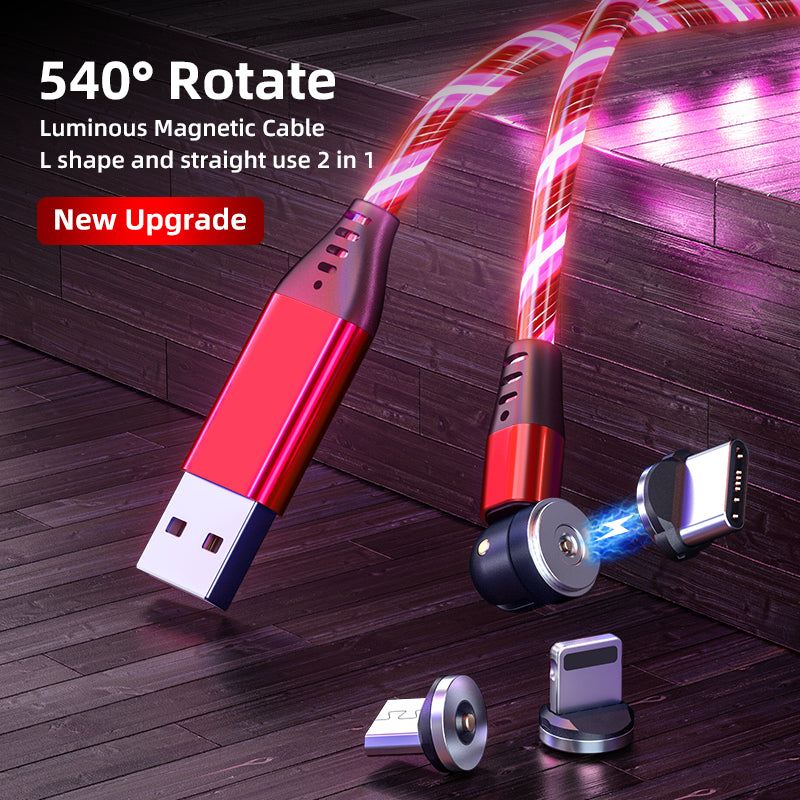 540 Rotate Luminous Magnetic Cable 3A Fast Charging Mobile Phone Charge Cable For LED Micro USB Type C For I Phone Cable