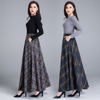 Woolen Plaid Skirt Winter Women's Western Style