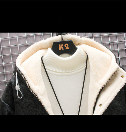 Plush Padded Jacket Jacket Youth Korean Style Slim Men's Top winter