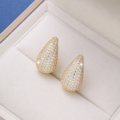 Micro-inlaid Diamond Super Flash Water Drop Ear Studs Light Luxury High-end Sense