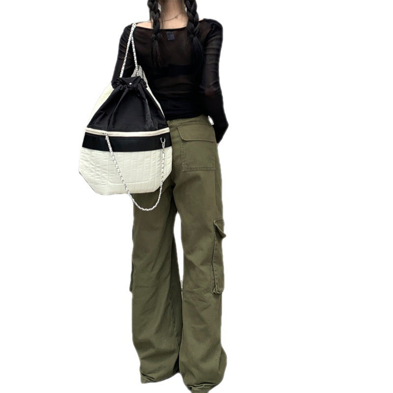 Retro Three-dimensional Pocket Army Green Straight Cargo Pants