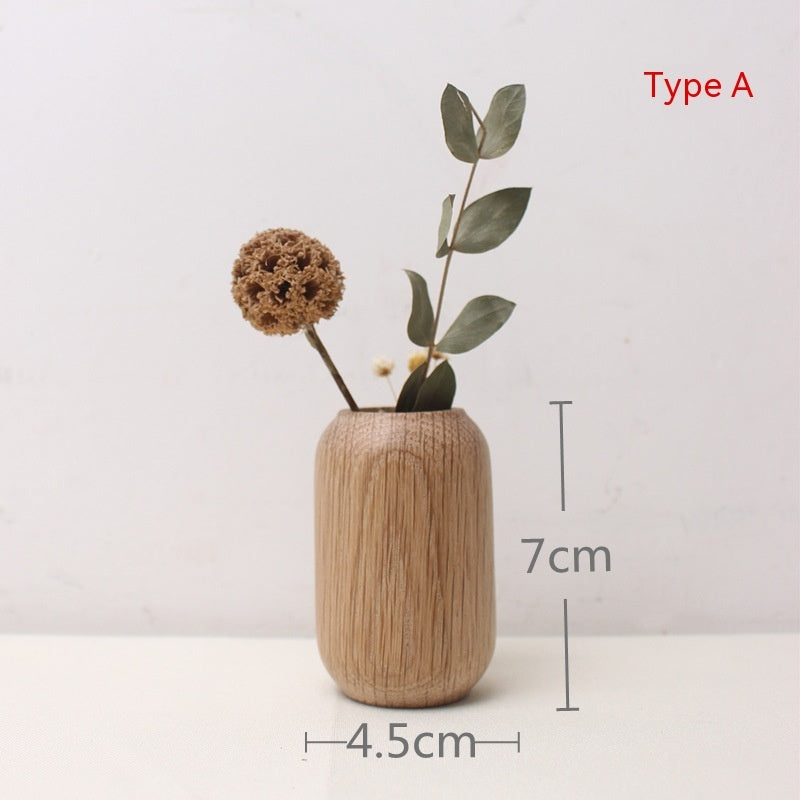 Japanese Style Groceries Solid Wood Dried Flowers And Flowerpot Wooden Craftwork Ins Vase