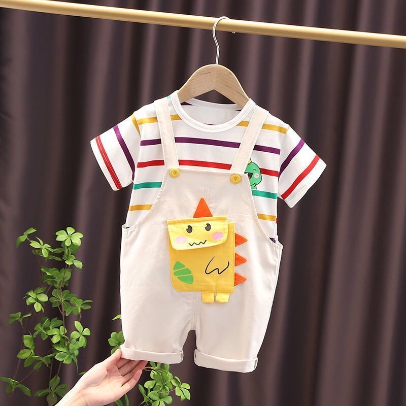 Casual Children Fashionable Suspender Short Sleeve Two-piece Set