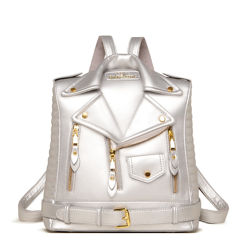 Soft Leather Textured Jacket Trendy Wild Clothes Backpack