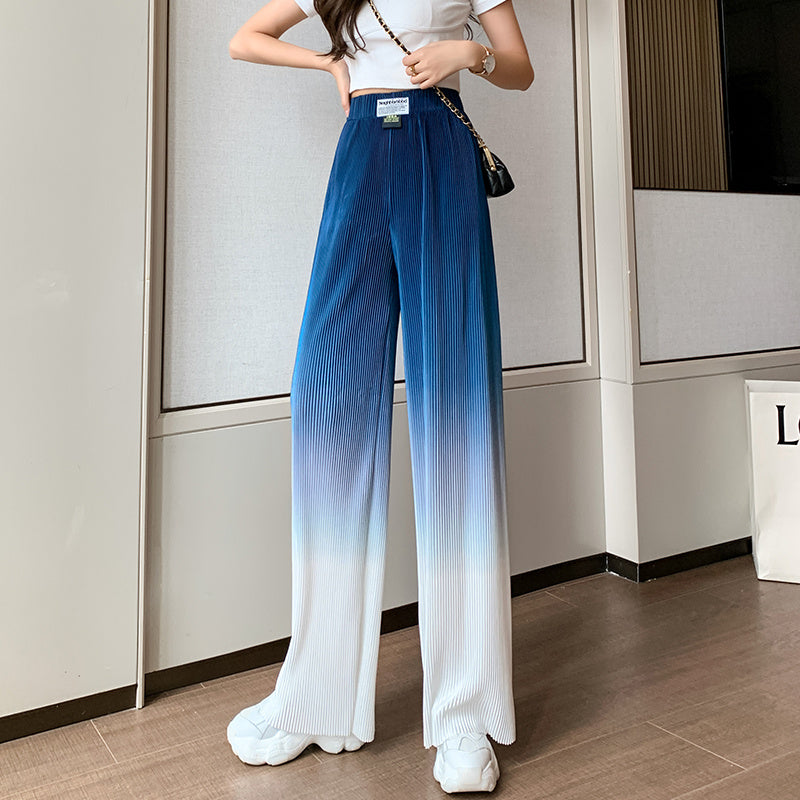 High quality Ice Silk Gradient High Waist Drape Wide Leg Pants