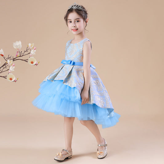 Children's Dress Net Yarn Jacquard Pompon Show