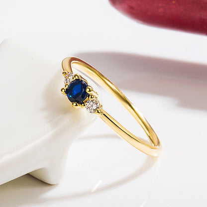 Exquisite And Small Blue Diamond 14K Gold Ring Light Simple Zircon