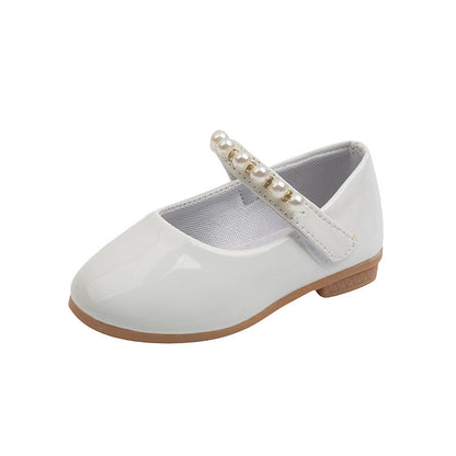 Girls' Leather Shoes Pearl Buckle Soft Bottom