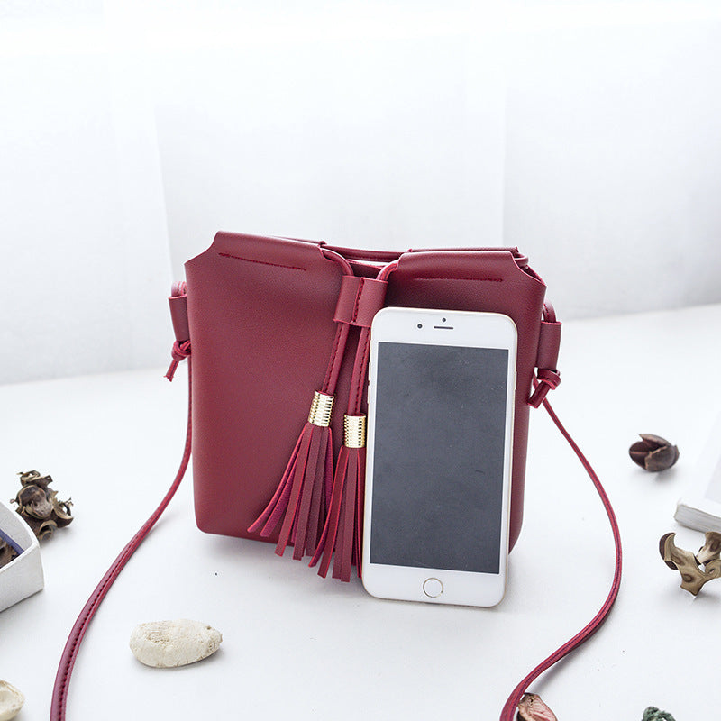 Women's Tassel Mini Mobile Phone Coin Messenger Bag