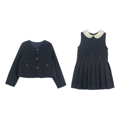 Girls' Dress Short Coat Two-piece Set