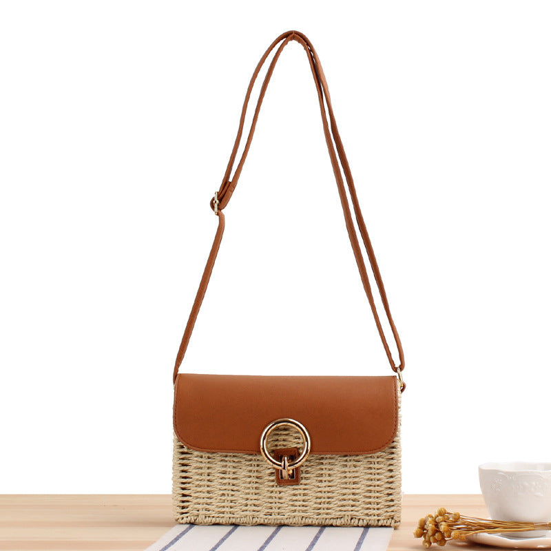 Summer Casual Square Lock Crossbody Woven Bag