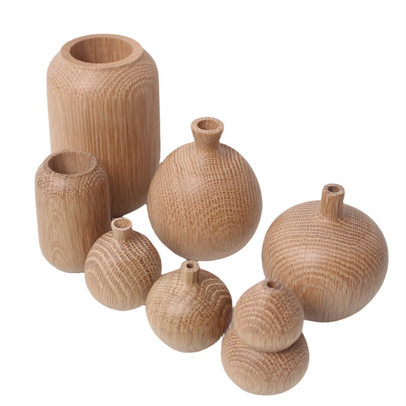 Japanese Style Groceries Solid Wood Dried Flowers And Flowerpot Wooden Craftwork Ins Vase