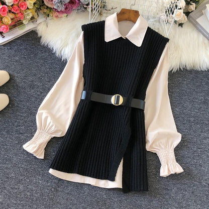 Shirt Knitted Two-piece Vest Set High Quality Casual Fashion