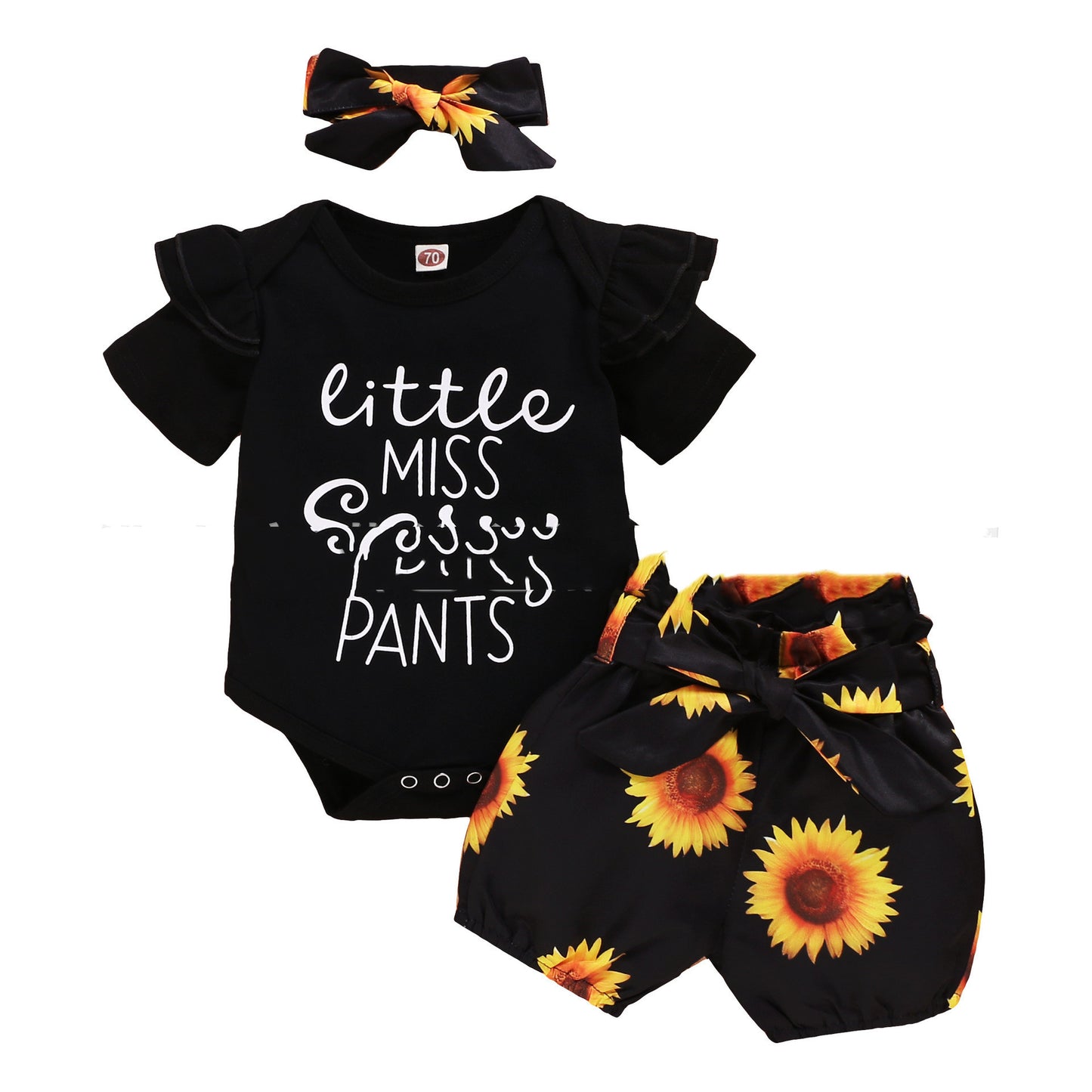 Baby Short-sleeved Letter Print Tops Shorts Hairband Three Pieces Set