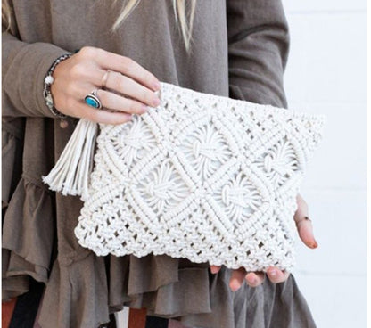 Simple Tassel Clutch Bag Retro Handle Cotton Thread