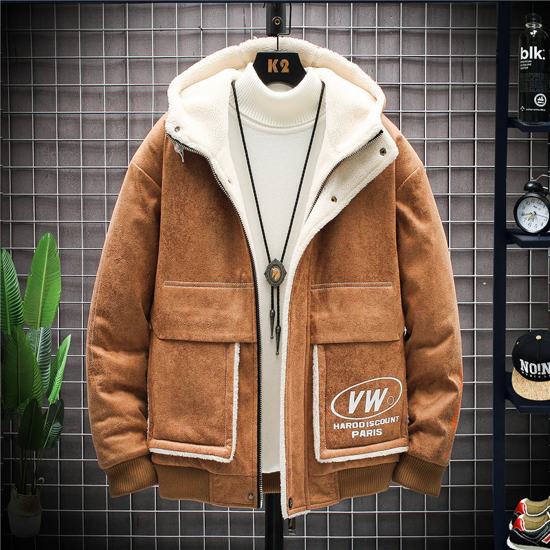 Plush Padded Jacket Jacket Youth Korean Style Slim Men's Top winter