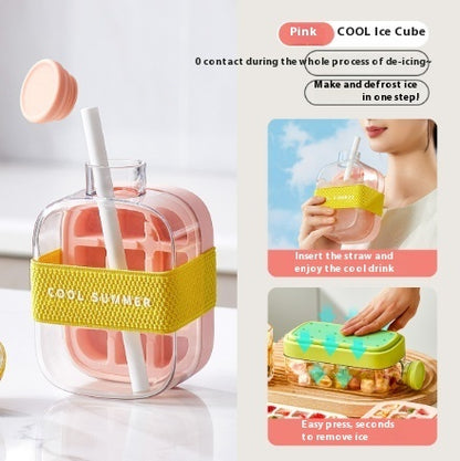 One-Click Molding Cooling Cup,Instant Ice Maker,,Straw Included,Curling Mold,Portable & Stylish Chilled Drink