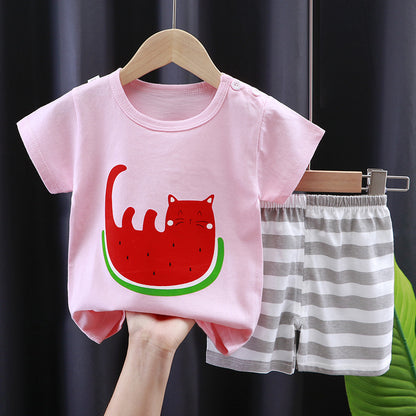 Children's Short-sleeved Suit Summer T-shirt Pure Cotton