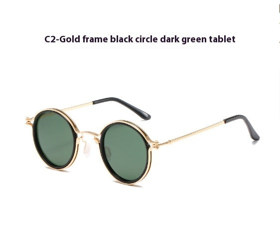 Sunscreen Retro Style Round Frame Metal Sunglasses