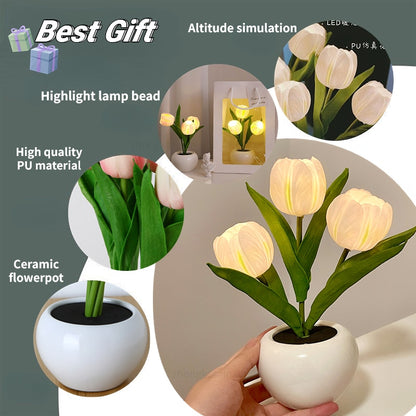 LED Tulip Night Light Simulation Flower Table Lamp Home Room Decoration Atmosphere Lamp Romantic Potted Gift For Office LED Lights