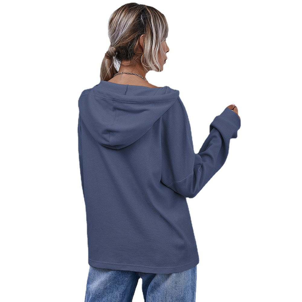 Women's Shirt Button Hooded Solid Color