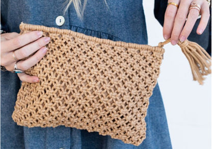 Simple Tassel Clutch Bag Retro Handle Cotton Thread