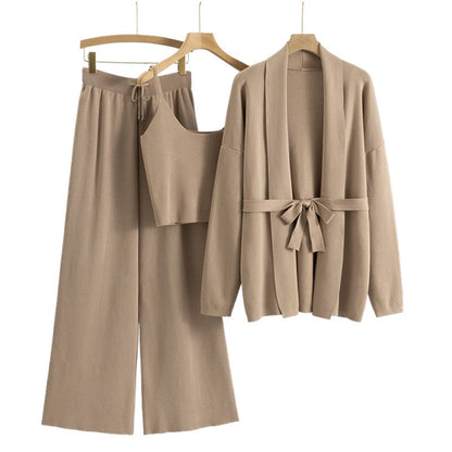 Loose Casual Fashion Women's Cardigan Jacket Sling Wide-leg Pants Suit