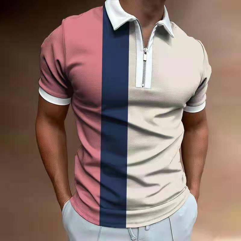 "Stripe Fusion: Men's Lapel Polo Tee"