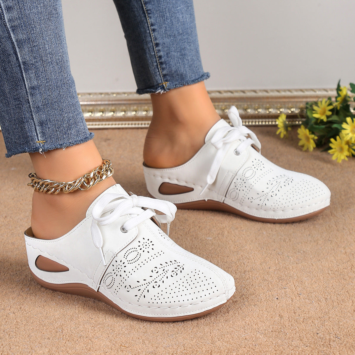 Summer Baotou Lace-up Slippers Outdoor Hollow Out Wedges Slippers For Women Sports Shoes