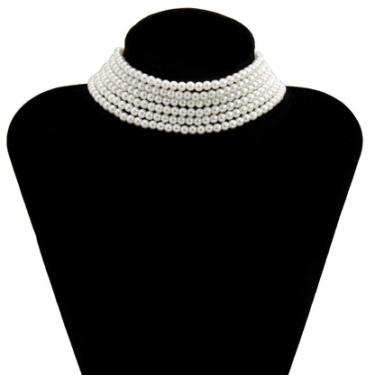 Exaggerated Imitation Pearl Multilayer Necklace With Ruby Sapphire