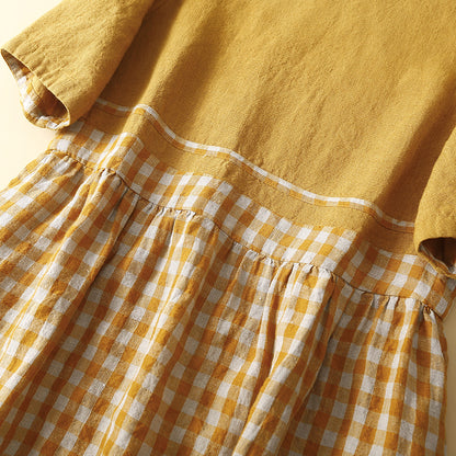 Women's Vintage Cotton And Linen High Waist Dress