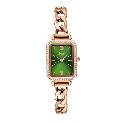 Luxury Rhinestone Denim With Small Green Watch