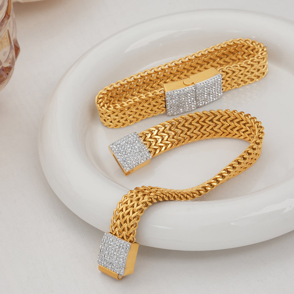 Women's Steel Gold-plated Diamond Watch Chain